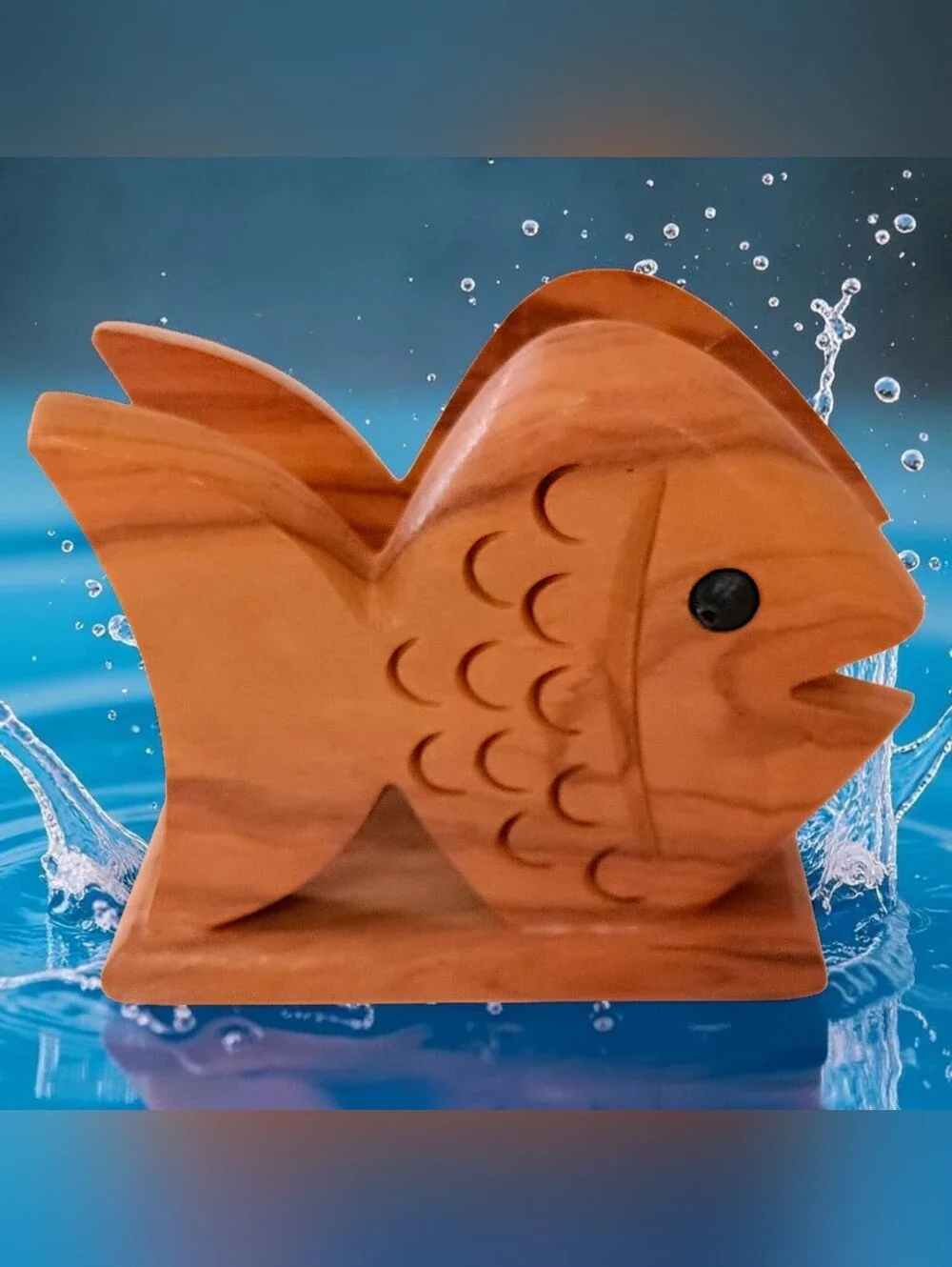 Olive Wood Fish Napkin Holder Carved Coastal Beach Kitchen Mail Desk Organizer